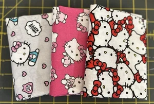 SANRIO HELLO KITTY BY SPRINGS CREATIVE COTTON FABRIC 3 FAT QUARTERS BUNDLE - Picture 1 of 5