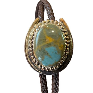 Vintage Achat (?) Stone Bolokrawatte Krawatte Western Cowboy Rodeo Hochzeit braun grün - Bild 1 von 6