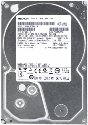 FESTPLATTE HITACHI 7K3000 HDS723020BLA642 2TB 7200U/min SATA III 64MB 3.5'' Zoll - Bild 1 von 2