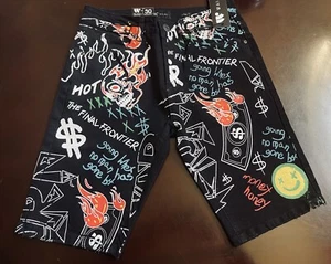 WAIMEA BLACK MEN DENIM PAINT GRAFFITI JEANS SHORTS New - Picture 1 of 2