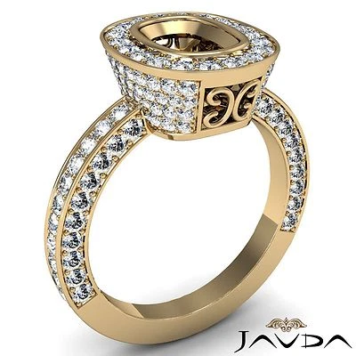 Diamond Engagement Halo Bezel Set Cushion 1.54Ct Semi Mount Ring 18k Yellow Gold - Image 1 of 4