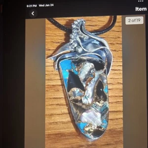 Unisex Marksz of Palm Beach Edelsteine Türkis Onyx Bronze Sterling Anhänger - Bild 1 von 17