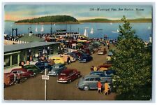 Bar Harbor Maine ME Postcard Municipal Pier Boats Cars Scene Niantic CT 1967