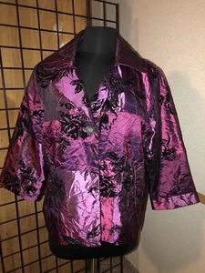 Susan Graver Style Velvet Black Rose Flower Button Blazer Jacket Size L - Picture 1 of 10