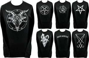 Womens Baphomet Long Sleeve Top Pentagram Lucifer Satanic Church of Satan Goth - Picture 1 of 7