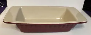 KitchenAid 1 Quart Loaf Bread Pan Casserole Dish Ceramic Stoneware Maroon Cream - Picture 1 of 7