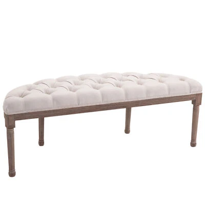 End of Bed Bench Ottoman Tufted Upholstered for Bedroom Entryway Seat Wood Legs - Image 1 of 4