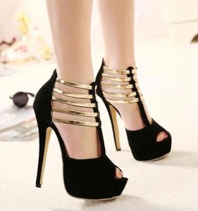 Buckles Ankle Boots Men's Heels Drag Queen Crossdresser Cut Out Lady Shoes 34-45 - Picture 1 of 12