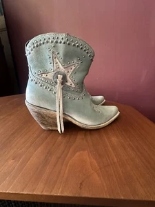 Liberty Black Studded Blue Leather Snip Toe Side Zip Western Booties Women’s 8 - Picture 1 of 8