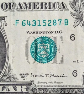 Billete de $1 2017 serie elegante, escalera mixta dispersa completa de 1 a 8 - Imagen 1 de 3