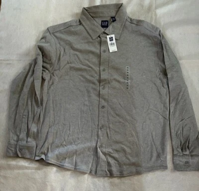Gap XL  Standard Fit Stretch Button Up Shirt, 100% Grey Cotton New With Tags - Image 1 of 4