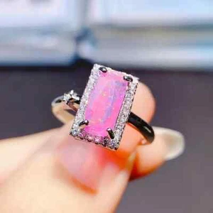 Pink Fire Opal Gemstone Ring 5x10mm, Natural Pink Fire Opal Statement Ring - Picture 1 of 6