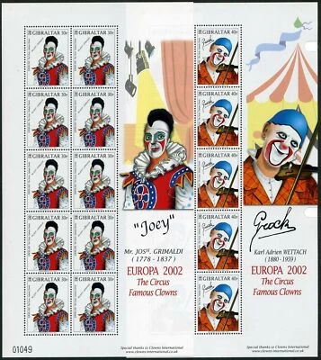 Hojas Gibraltar 901-904, MNH. EUROPA CEPT-2001.Circo: Payasos famosos. Foto 1 de 2