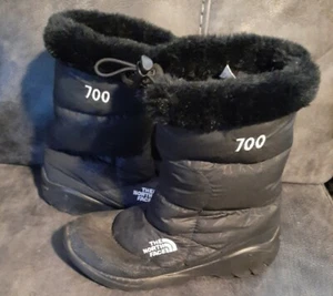 North Face Womens 7 Nuptse 700 Snow Boots Quilted Goose Down Black Faux Fur Trim - Picture 1 of 5