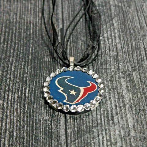 HOUSTON TEXANS NFL WOMENS POKER CHIP BLING NECKLACE BLUE/RED FOOTBALL Cover
