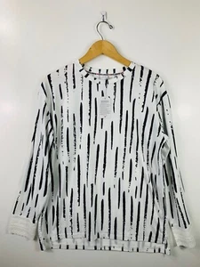 Exclusive Women's Shirt XL White Black Geometric Long Sleeve Lace Trim NWT - Picture 1 of 6