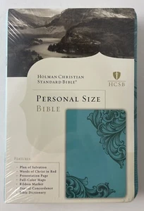 Holman Christian Standard Bible Personal Size Bible Teal Corner Scrolls NEW - Picture 1 of 3