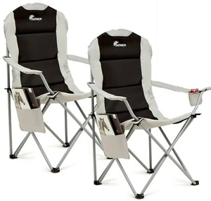 Set of 2 Padded Folding Camping Chair With Cup Holder Side Pocket Grade A - Picture 1 of 4