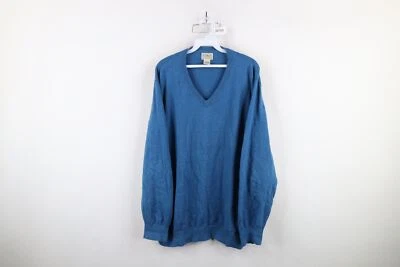 Vintage Y2K LL Bean Mens 2XL Distressed Cotton Cashmere Blend Knit Sweater Blue - Image 1 of 4