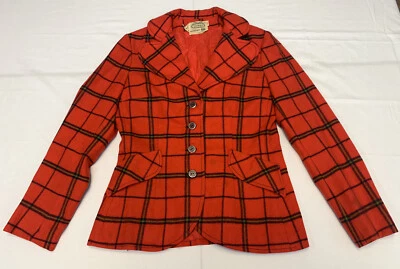 Vintage Women's Blazer The Villager Size 10 Plaid 100% Virgin Wool Red 70's - Image 1 of 4