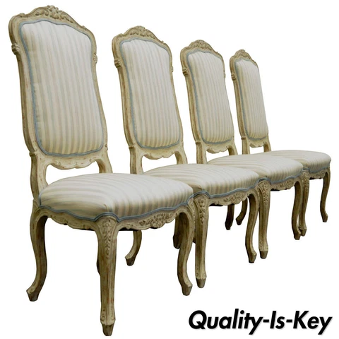 4 Vintage Swedish Rococo French Louis XV Style Distress Painted Dining Chairs Cover