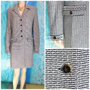 ST JOHN Collection Black Cream Jacket Coat XL L 14 16 DUSTER DRESS Trim Buttons - Picture 1 of 7