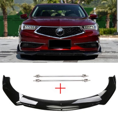 For Acura Integra Front Bumper Lip Spoiler Splitter + Strut Rods Glossy Black - Image 1 of 4