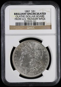 1887-P $1 Morgan Silver Dollar NGC Brilliant Uncirculated | Olathe Dollar Hoard - Picture 1 of 2