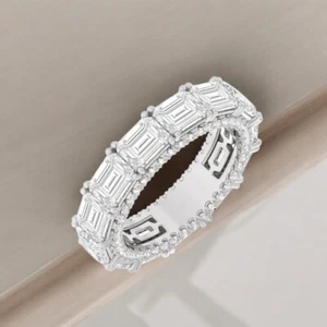7 Ct Emerald Cut Eternity Band Lab Grown Diamond Women Platinum PT950 5.10 mm - Picture 1 of 10