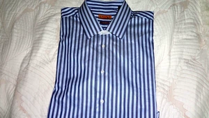 ENZO TOVARE Dress Shirt Men's Button Up Size XL Blue Striped Made Italy - Picture 1 of 7