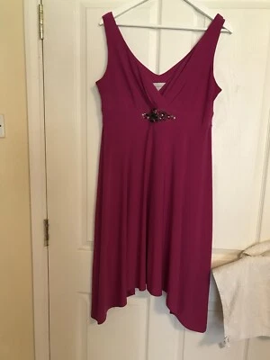 Ronni Nicole size 16 Fabulous Floaty Chiffon Magenta Asymmetric Midi Dress - Image 1 of 2
