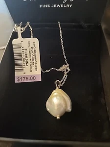 Macy's NWT White Baroque Pearl 14mm Sterling Silver Chain Necklace - Picture 1 of 5