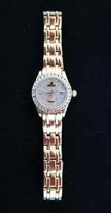 Croton Gold Tone Date Watch Pave Dial Crystal Bezel Link Band 7.5" Max Needs Bat - Picture 1 of 4