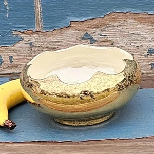 Vintage Pearl China Co 22k Plated Scalloped Iridescent Bowl Thistle Engraved  - Bild 1 von 16