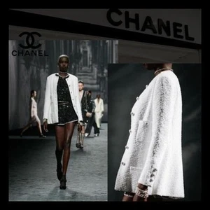CHANEL 23S White Tweed Long Blazer F 34/US 2 - Picture 1 of 19