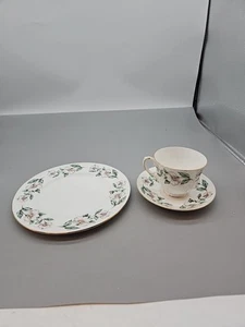 Crown Staffordshire Bone China Tea Cup & Saucer Salad Plate Pear Blossom - Picture 1 of 9