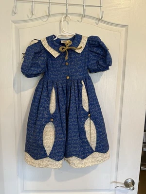 Daisy kingdom vintage blue peek a boo kingdom holiday fit flare dress girls sz 4 - Image 1 of 4