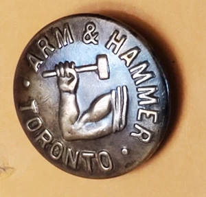Bb 13/16" ARM & HAMMER o TORONTO o Antique Wobble Shank Overall BUTTON Canadian - Picture 1 of 2