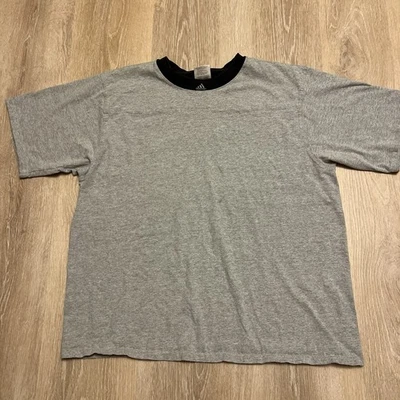 复古 90 年代阿迪达斯 T 恤灰色 X 码大号条纹铃铛美国制造褪色 — 第 1/4 张图片