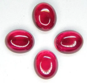 4 PCS. /22.09CT. OVAL CABOCHON CUT 11x9 MM. PIGEON BLOOD RED RUBY LAB CORUNDUM - Picture 1 of 2
