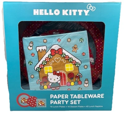 Hello Kitty Paper Tableware Party Set Gingerbread House Christmas NEW In Box - Image 1 of 4