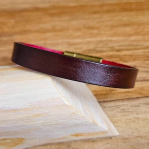 Mens Womens Genuine Raw Veg Tan Leather PALESTINE PINK MAHOGANY Bracelet - Picture 1 of 9