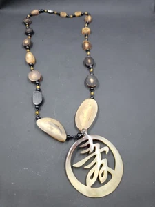 Vintage chinesisches Ochsenhorn Anhänger Halskette, 26" - Bild 1 von 11