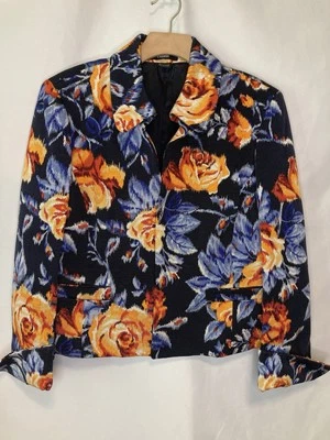 Blazer Chaqueta Ellen Tracy 14 Azul Floral Frente Abierto Tapiz DEFECTO OCULTO LEER Foto 1 de 4