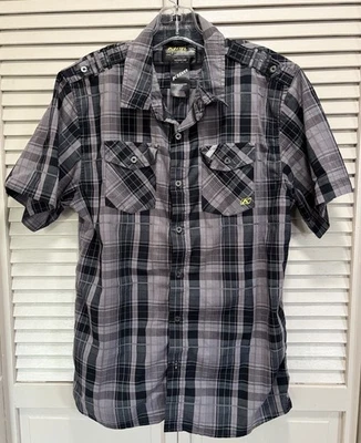Klim Plaid Black/Gray Short Sleeve Button Up Shirt Size Medium Pocket Casual - Image 1 of 4