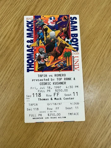 JOHNNY TAPIA vs DANNY ROMERO Excellent condition fight ticket  7/18/ 1997 Cover