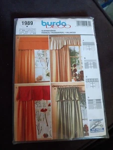 Burda Deco Sewing Pattern #1989/#1610 Valances- NEW UNCUT Factory-Folded - Picture 1 of 2