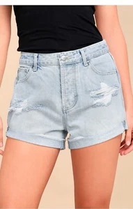 EVIDNT Los Angeles Hermosa Short Distressed Lightwash Denim Button Fly Size 26 - Picture 1 of 3