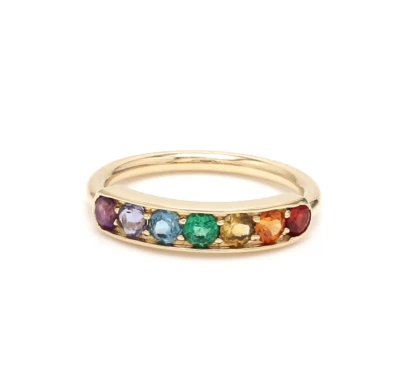 10k Solid Gold Band Ring Multi Rainbow Sapphire Gemstone Ring Size Available - Image 1 of 4