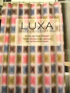 New LUXA Pink/Fuchsia Blue Green Purple squares fabric SHOWER CURTAIN Watercolor - Picture 1 of 5